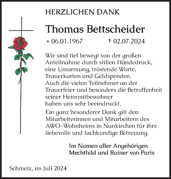 Traueranzeige von Thomas Bettscheider von saarbruecker_zeitung