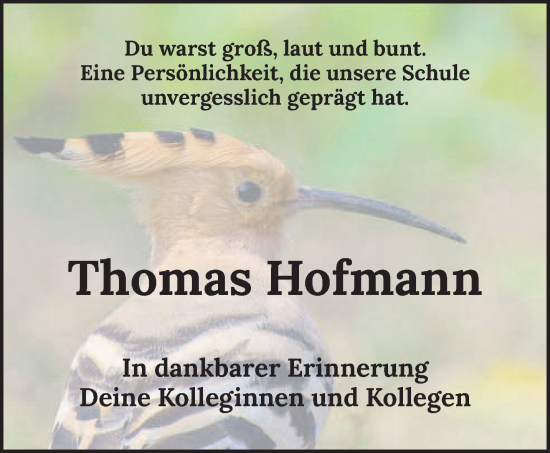 Traueranzeige von Thomas Hofmann von saarbruecker_zeitung