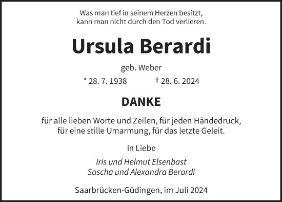 Traueranzeige von Ursula Berardi von saarbruecker_zeitung