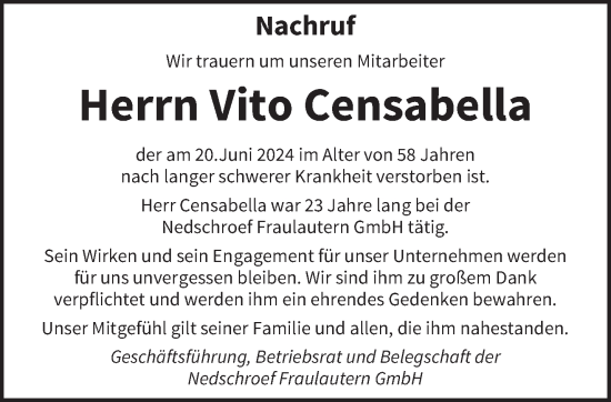 Traueranzeige von Vito Censabella von saarbruecker_zeitung