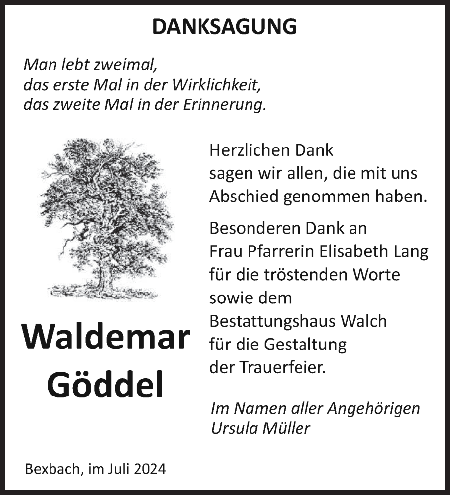  Traueranzeige für Waldemar Göddel vom 18.07.2024 aus saarbruecker_zeitung