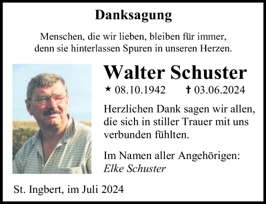 Traueranzeige von Walter Schuster von saarbruecker_zeitung