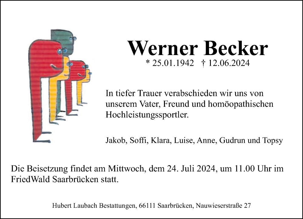  Traueranzeige für Werner Becker vom 13.07.2024 aus saarbruecker_zeitung