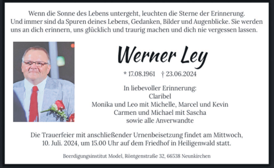 Traueranzeige von Werner Ley von saarbruecker_zeitung