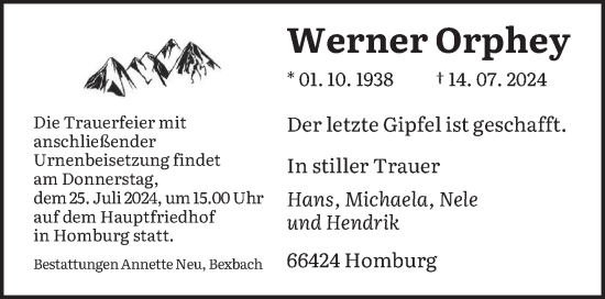 Traueranzeige von Werner Orphey von saarbruecker_zeitung