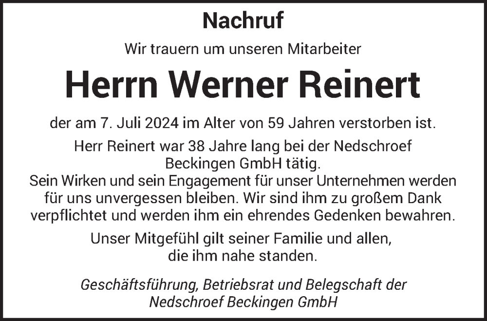  Traueranzeige für Werner Reinert vom 13.07.2024 aus saarbruecker_zeitung
