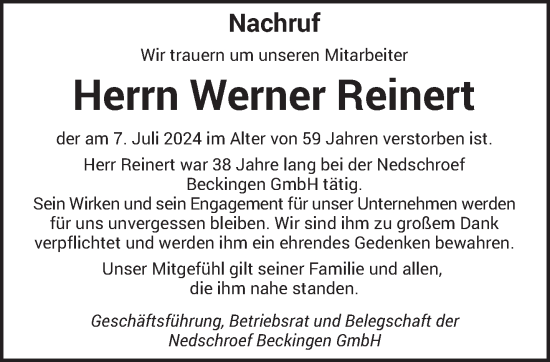 Traueranzeige von Werner Reinert von saarbruecker_zeitung
