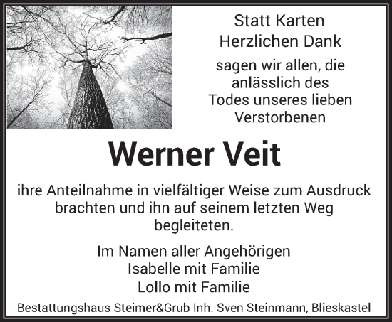 Traueranzeige von Werner Veit von saarbruecker_zeitung
