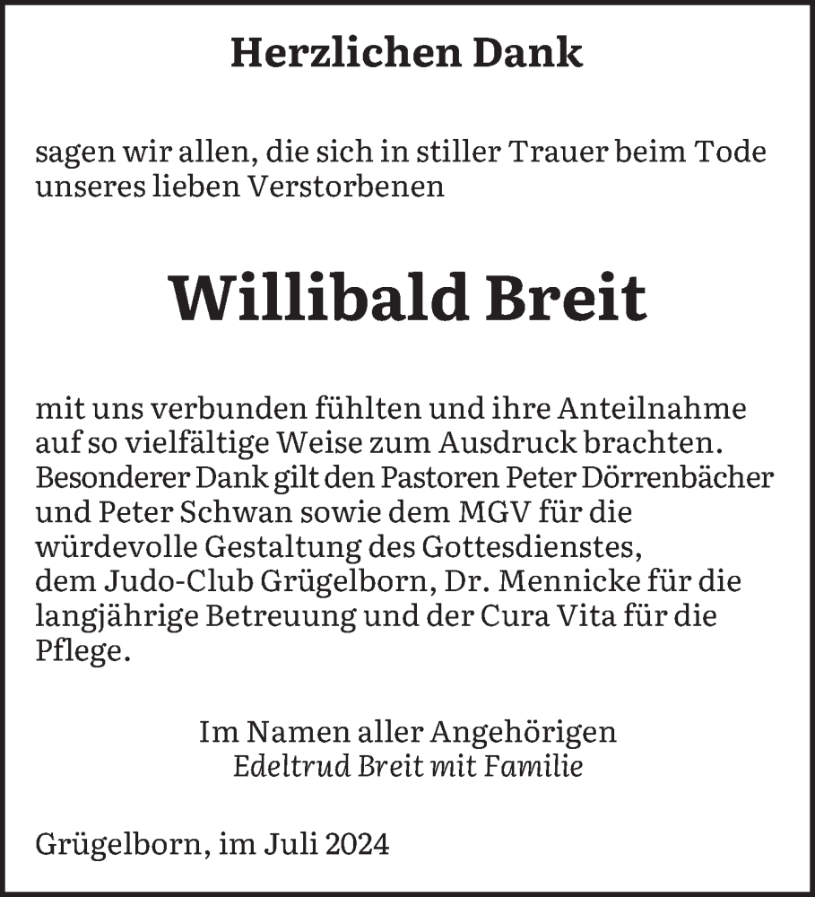  Traueranzeige für Willibald Breit vom 20.07.2024 aus saarbruecker_zeitung
