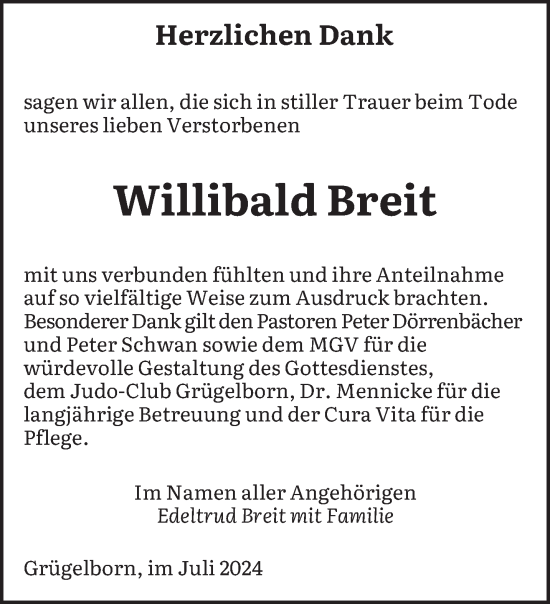 Traueranzeige von Willibald Breit von saarbruecker_zeitung