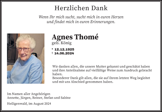Traueranzeige von Agnes Thome von saarbruecker_zeitung