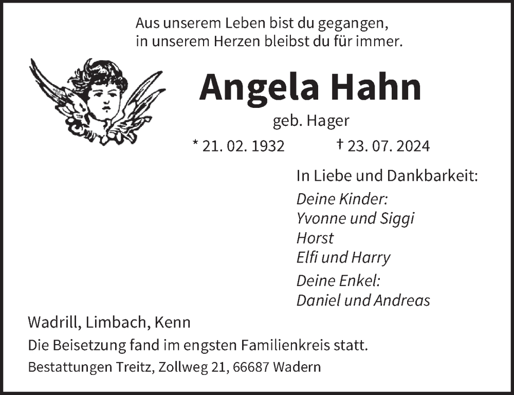  Traueranzeige für Angela Hahn vom 03.08.2024 aus saarbruecker_zeitung