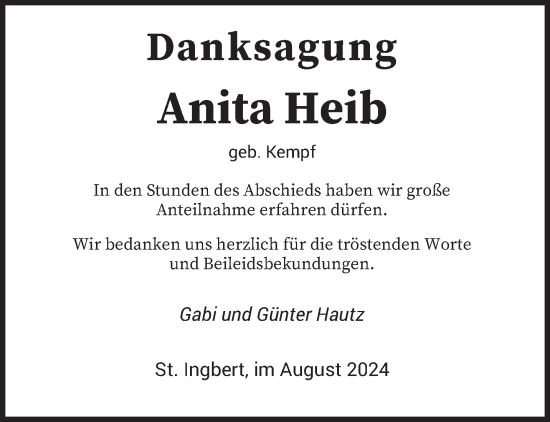 Traueranzeige von Anita Heib von saarbruecker_zeitung