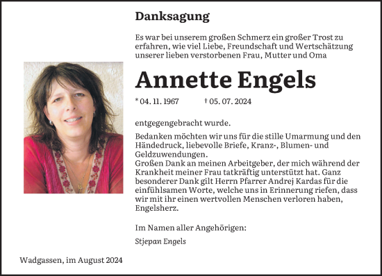 Traueranzeige von Annette Engels von saarbruecker_zeitung