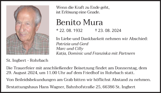 Traueranzeige von Benito Mura von saarbruecker_zeitung