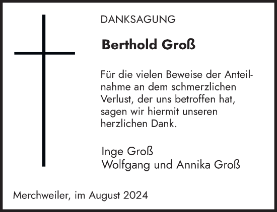 Traueranzeige von Berthold Groß von saarbruecker_zeitung