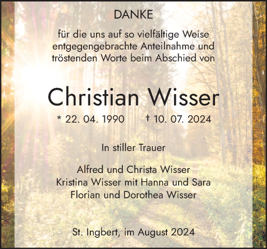 Traueranzeige von Christian Wisser von saarbruecker_zeitung