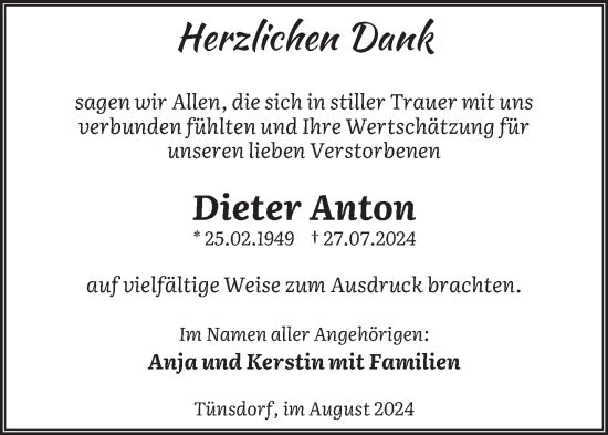 Traueranzeige von Dieter Anton von saarbruecker_zeitung