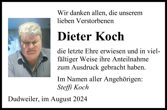 Traueranzeige von Dieter Koch von saarbruecker_zeitung