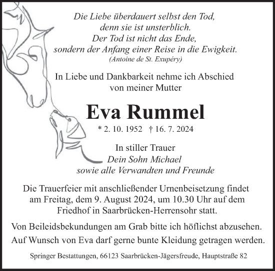 Traueranzeige von Eva Rummel von saarbruecker_zeitung