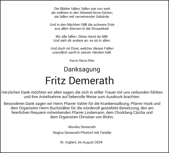 Traueranzeige von Fritz Demerath von saarbruecker_zeitung