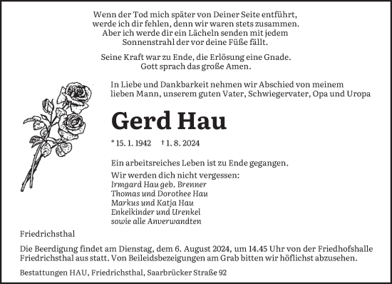 Traueranzeige von Gerd Hau von saarbruecker_zeitung