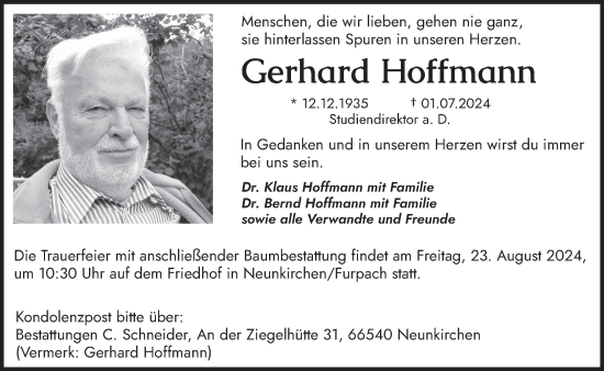 Traueranzeige von Gerhard Hoffmann von saarbruecker_zeitung