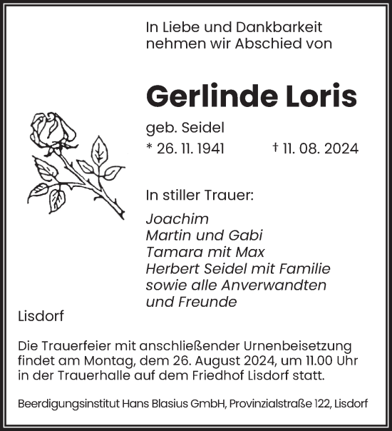 Traueranzeige von Gerlinde Loris von saarbruecker_zeitung