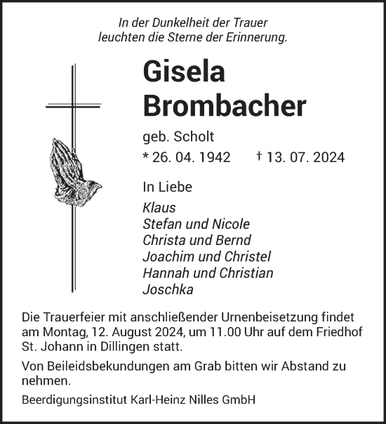 Traueranzeige von Gisela Brombacher von saarbruecker_zeitung