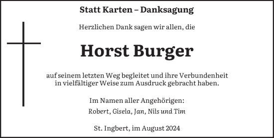 Traueranzeige von Horst Burger von saarbruecker_zeitung