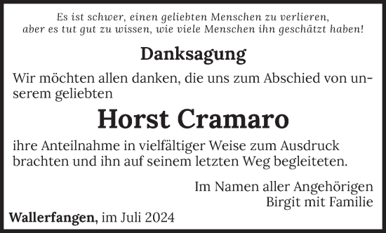 Traueranzeige von Horst Cramaro von saarbruecker_zeitung