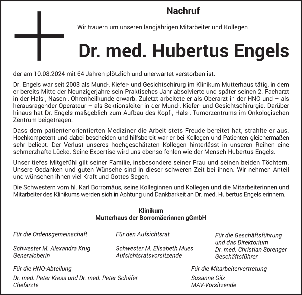  Traueranzeige für Hubertus Engels vom 14.08.2024 aus saarbruecker_zeitung