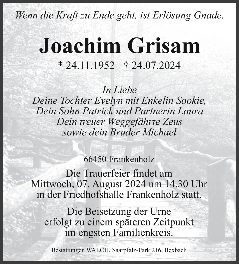  Traueranzeige für Joachim Grisam vom 03.08.2024 aus saarbruecker_zeitung