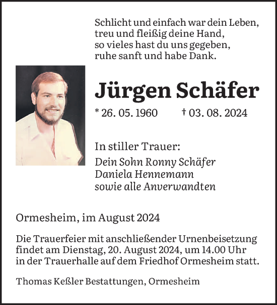 Traueranzeige von Jürgen Schäfer von saarbruecker_zeitung