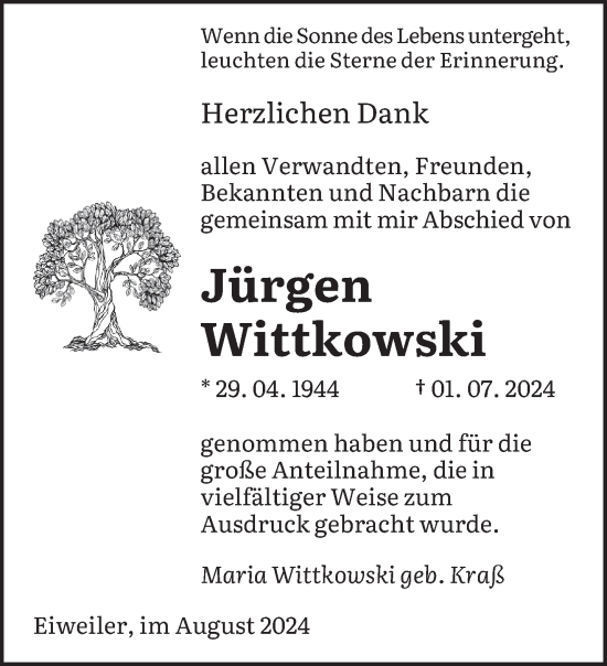 Traueranzeige von Jürgen Wittkowski von saarbruecker_zeitung