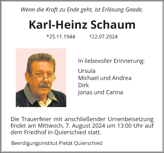 Traueranzeige von Karl-Heinz Schaum von saarbruecker_zeitung