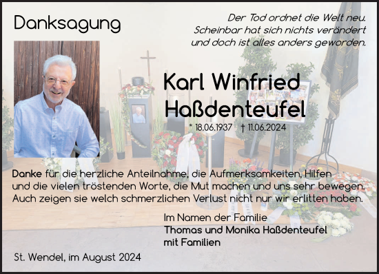 Traueranzeige von Karl Winfried Haßdenteufel von saarbruecker_zeitung