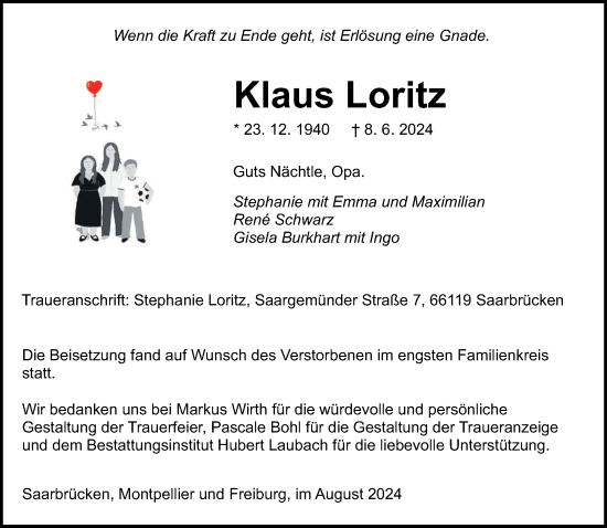Traueranzeige von Klaus Loritz von saarbruecker_zeitung