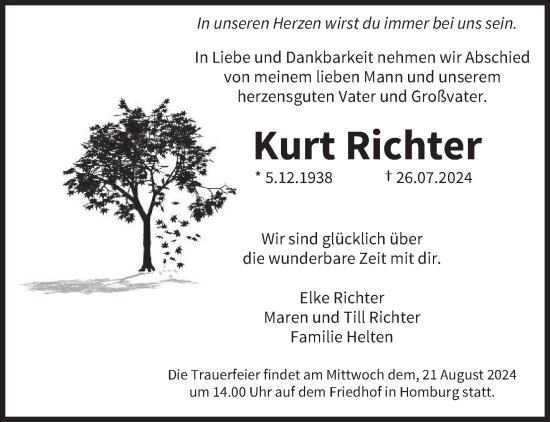 Traueranzeige von Kurt Richter von saarbruecker_zeitung