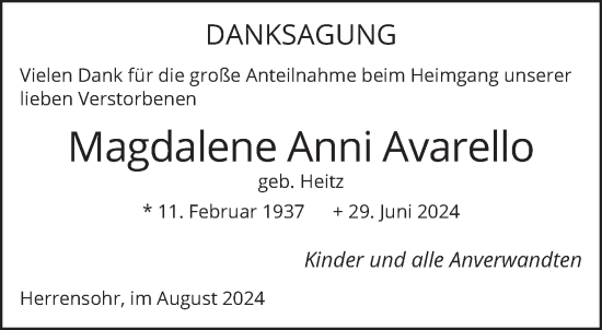 Traueranzeige von Magdalene Anni Avarello von saarbruecker_zeitung