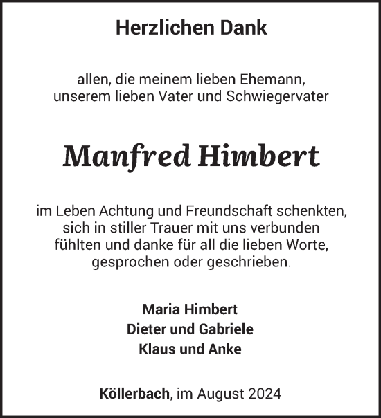 Traueranzeige von Manfred Himbert von saarbruecker_zeitung