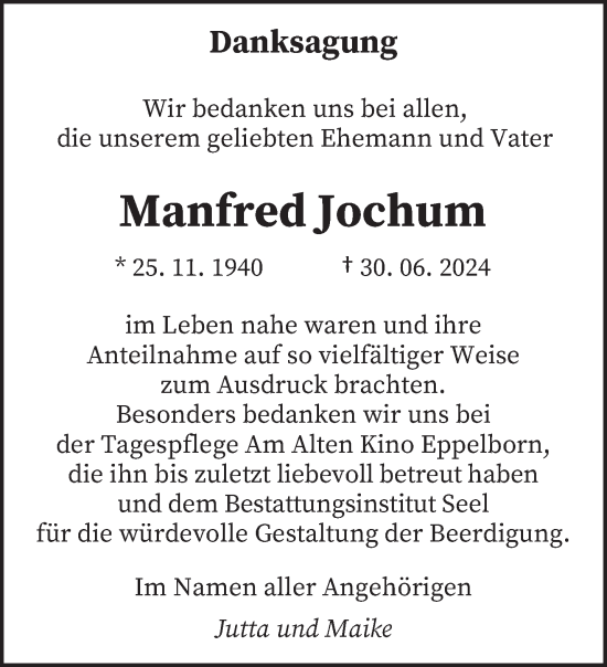 Traueranzeige von Manfred Jochum von saarbruecker_zeitung