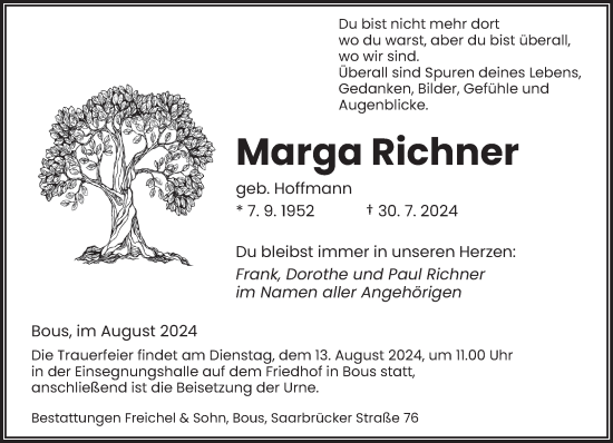 Traueranzeige von Marga Richner von saarbruecker_zeitung