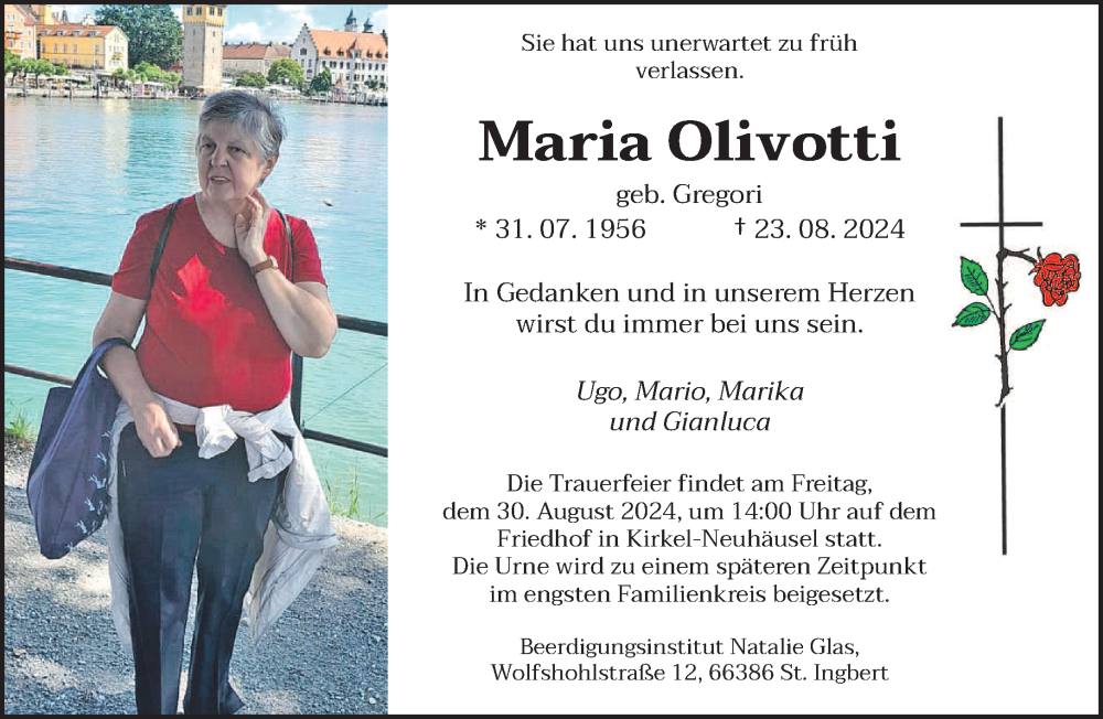  Traueranzeige für Maria Olivotti vom 28.08.2024 aus saarbruecker_zeitung