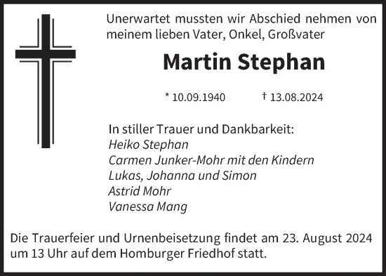 Traueranzeige von Martin Stephan von saarbruecker_zeitung