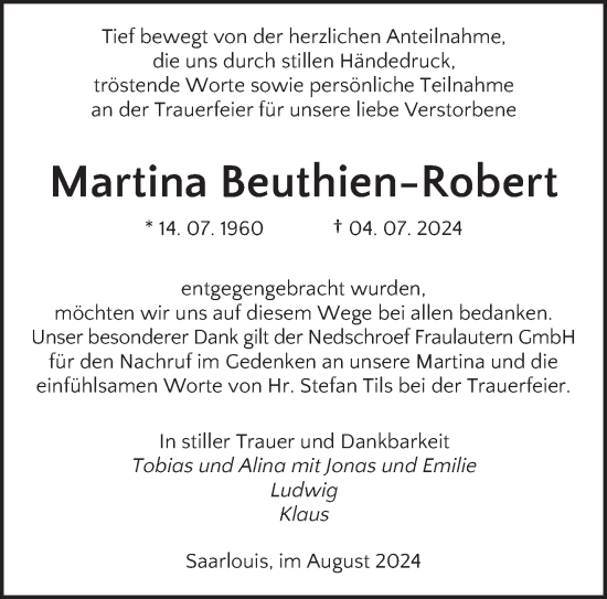 Traueranzeige von Martina Beuthien-Robert von saarbruecker_zeitung