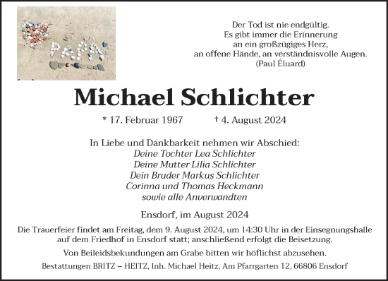 Traueranzeige von Michael Schlichter von saarbruecker_zeitung