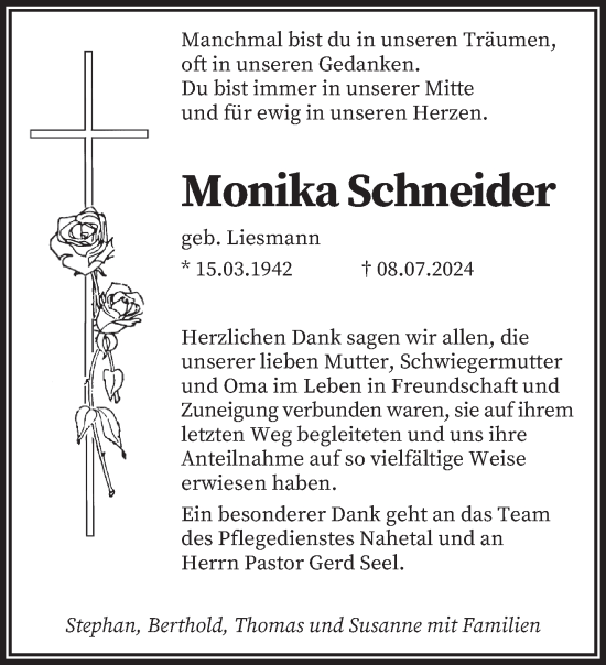 Traueranzeige von Monika Schneider von saarbruecker_zeitung
