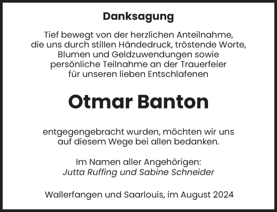 Traueranzeige von Otmar Banton von saarbruecker_zeitung