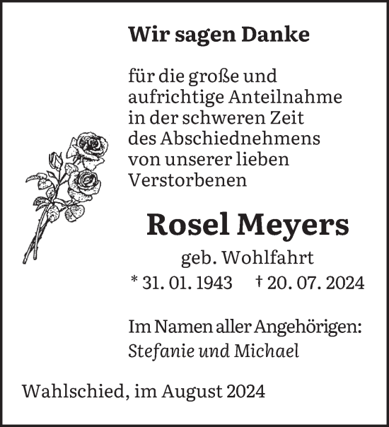Traueranzeige von Rosel Meyers von saarbruecker_zeitung